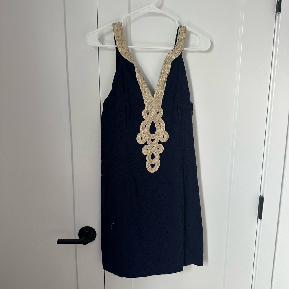 Lilly Pulitzer gold and navy mini dress
